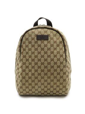 Gucci GG Canvas Backpack Leather Beige Dark Brown Outlet